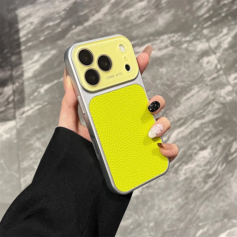 Luxury Lichee Pattern Leather Phone Case For iPhone 17 16 15 14 13 12 Pro Max Hard PC Camera Window Back Cover