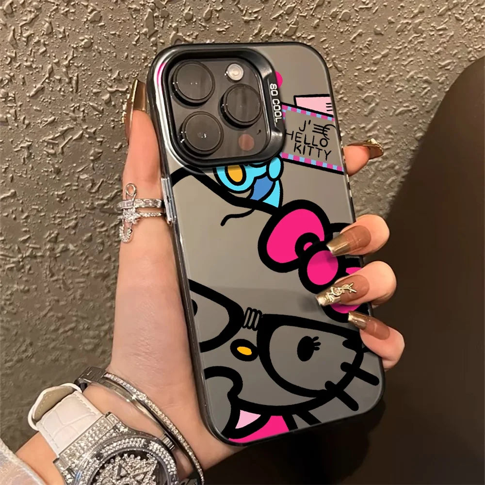 Sanrio Cartoon Hello Kitty Phone Case for iPhone 17 Pro 16 15 14 ProMax XR X XS 7 8 13 14 Pro Max 15 Plus Matte IMD Laser Cover