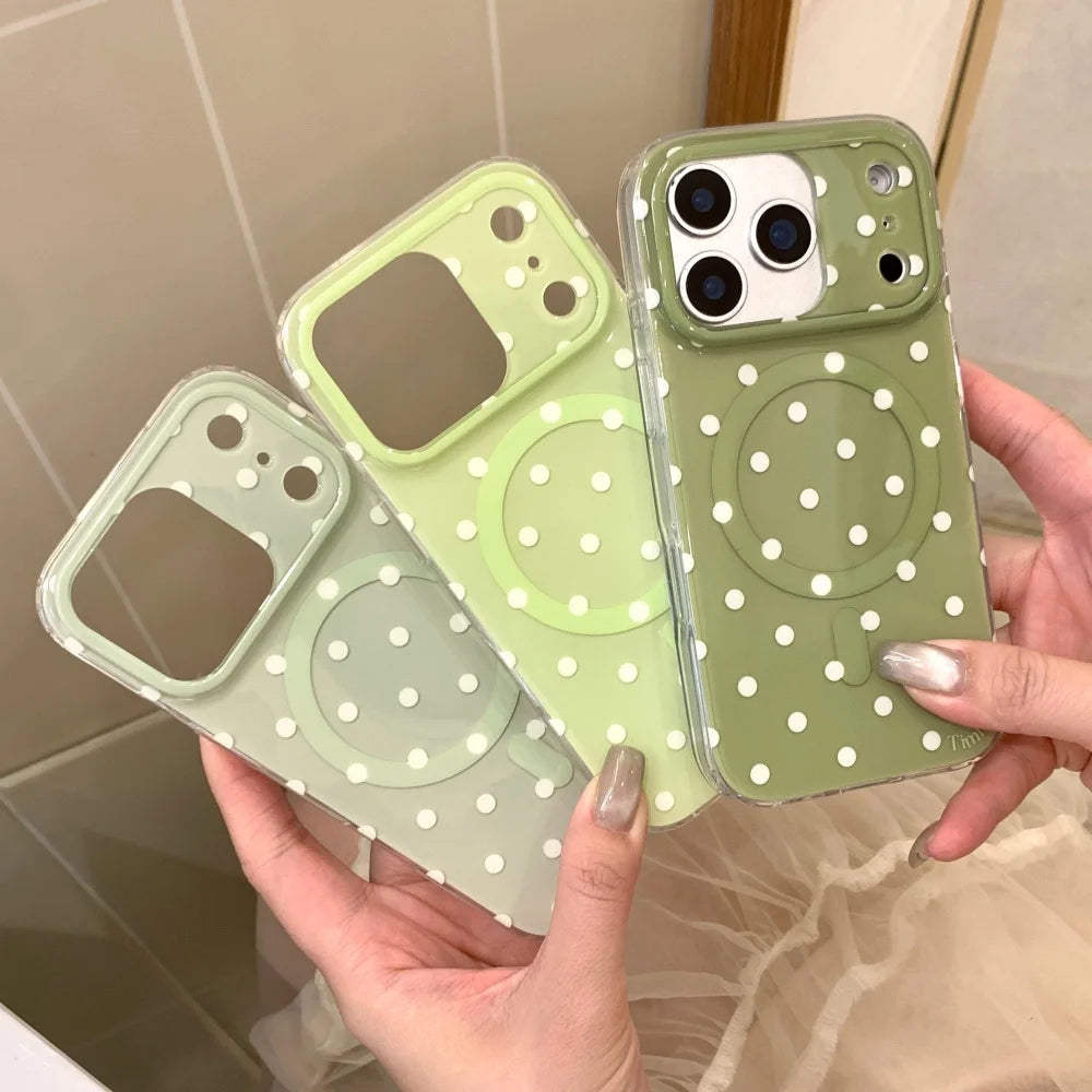 Fashion Polka Dot Candy Color Magnetic For Magsafe Phone Case For iPhone 17 16 15 14 Pro Max Wireless Charging IMD Soft Cover