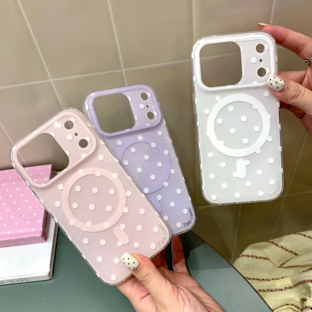 Fashion Polka Dot Candy Color Magnetic For Magsafe Phone Case For iPhone 17 16 15 14 Pro Max Wireless Charging IMD Soft Cover