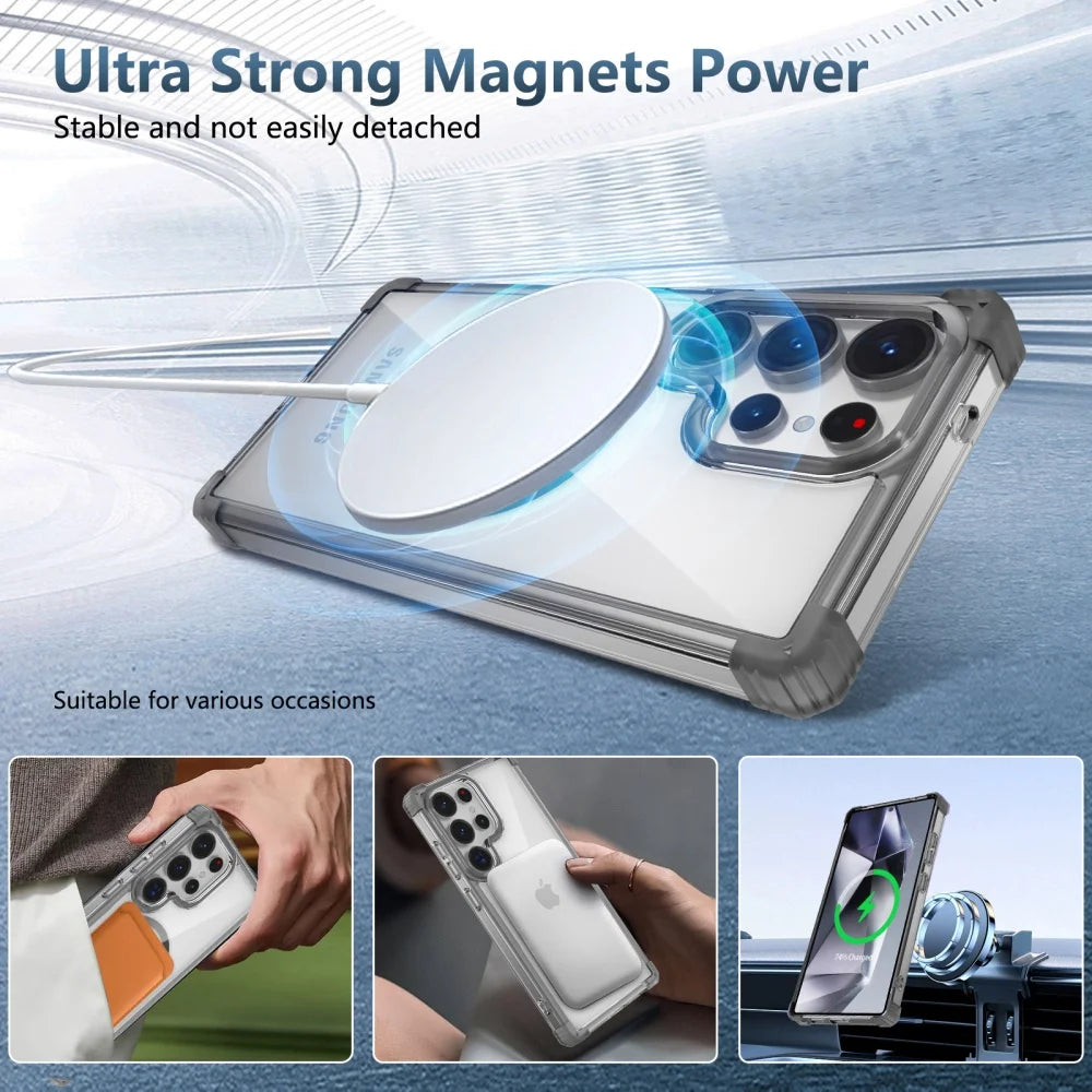Shockproof Clear For Magsafe Case For Samsung S25 S26 S24 S23 S21 Ultra Plus S23 FE Note20 Four Corner Anti Fall TPU Soft Cover