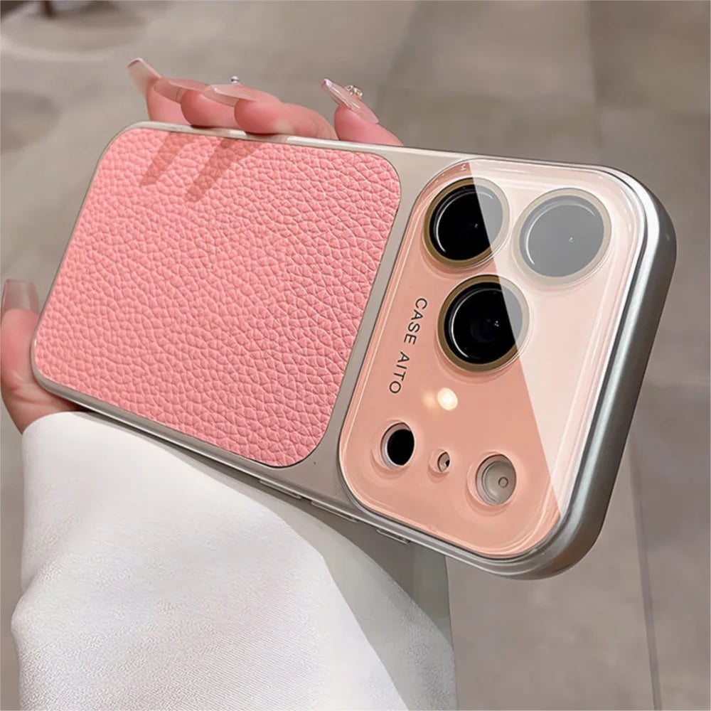 Luxury Lichee Pattern Leather Phone Case For iPhone 17 16 15 14 13 12 Pro Max Plus Air Camera Film Protection Bumper Back Cover