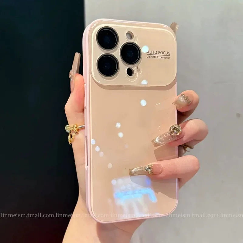 Luxury Hard Tempered Glass Glossy Case For iPhone 17 Pro Max 16 15 14 13 12 11 Plus Candy Shockproof Soft Lens Protection Cover