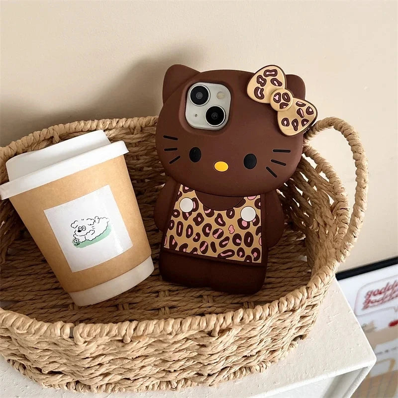 3D Cartoon Leopard Hello Kitty Silicone Phone Case For iPhone 17 13 14 15 16 Pro Max