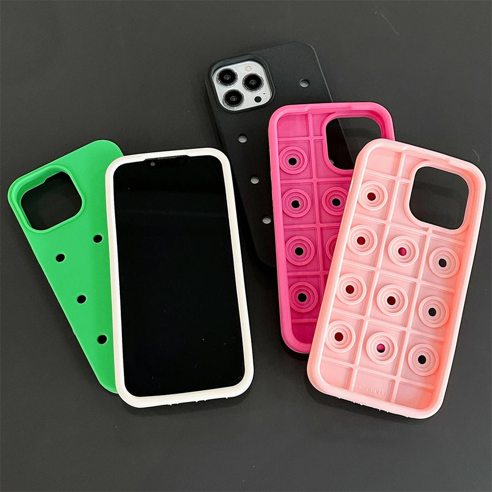 DIY Hole Matte Silicone Phone Case For iPhone 17 16 15 14 Plus 11 13 12 Pro Max X XS XR Solid Candy Color Shockproof Soft Cover