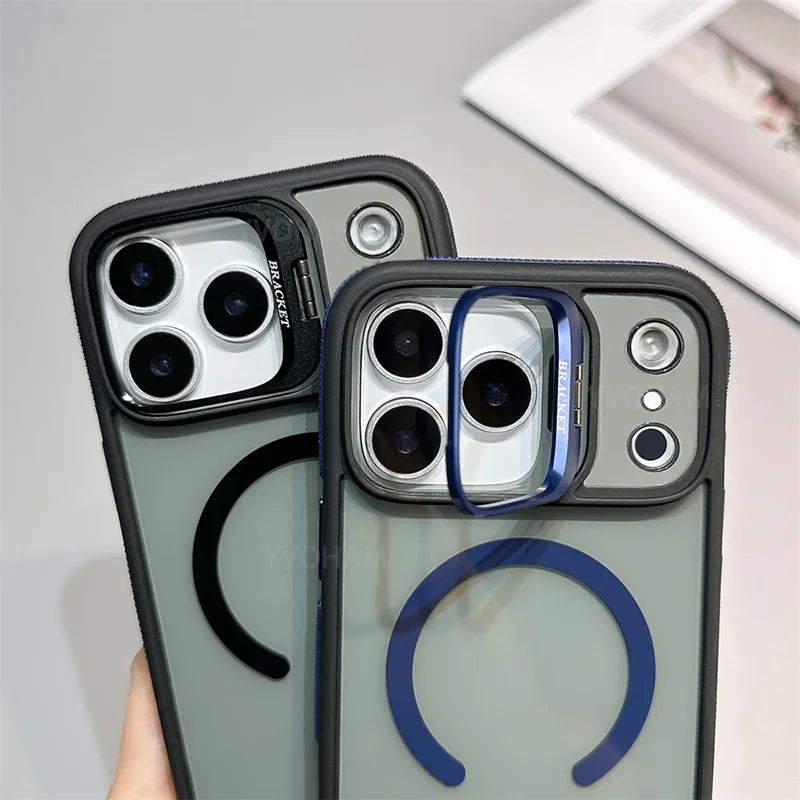 Luxury Matte Clear Back Magnetic Phone Case with Adjustable Kickstand Compatible For iPhone Air 17 ProMax 16 15 14 Plus 13 12 11
