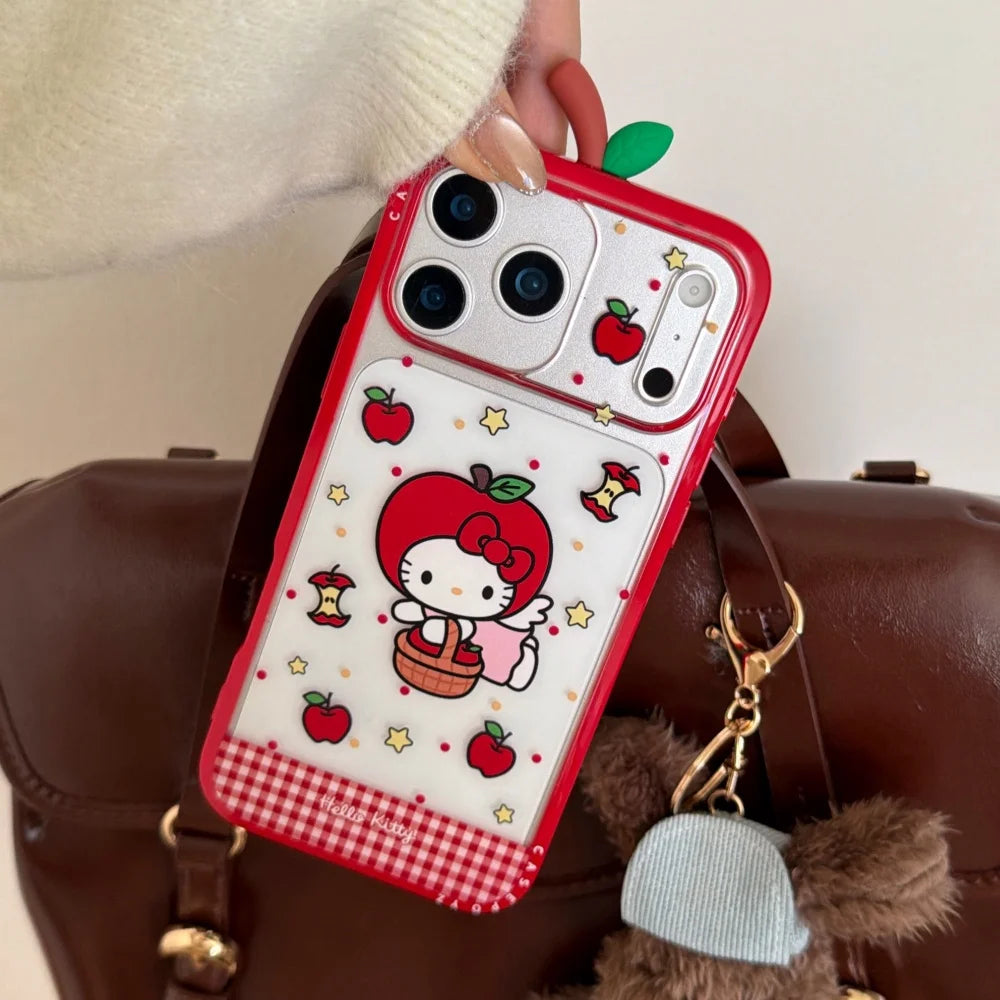 Cute IMD Red Apple 3D KT Phone Case For iPhone 17 Pro Max 16 15 14 Pro Max 13 Shockproof Bumper Protection Hard Back Cover Caps