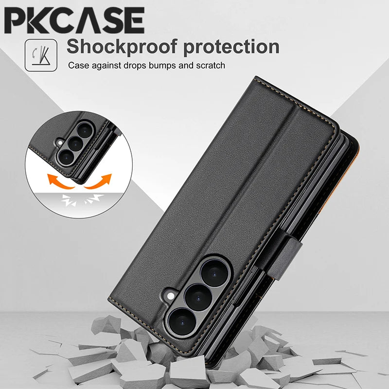 PKCASE Shockproof Wallet Flip Leather Phone Case For Samsung Z Fold 7 6 5 4 3 Card Slot Wallet Cover For Galaxy Z Flip 7 6 5 4 3