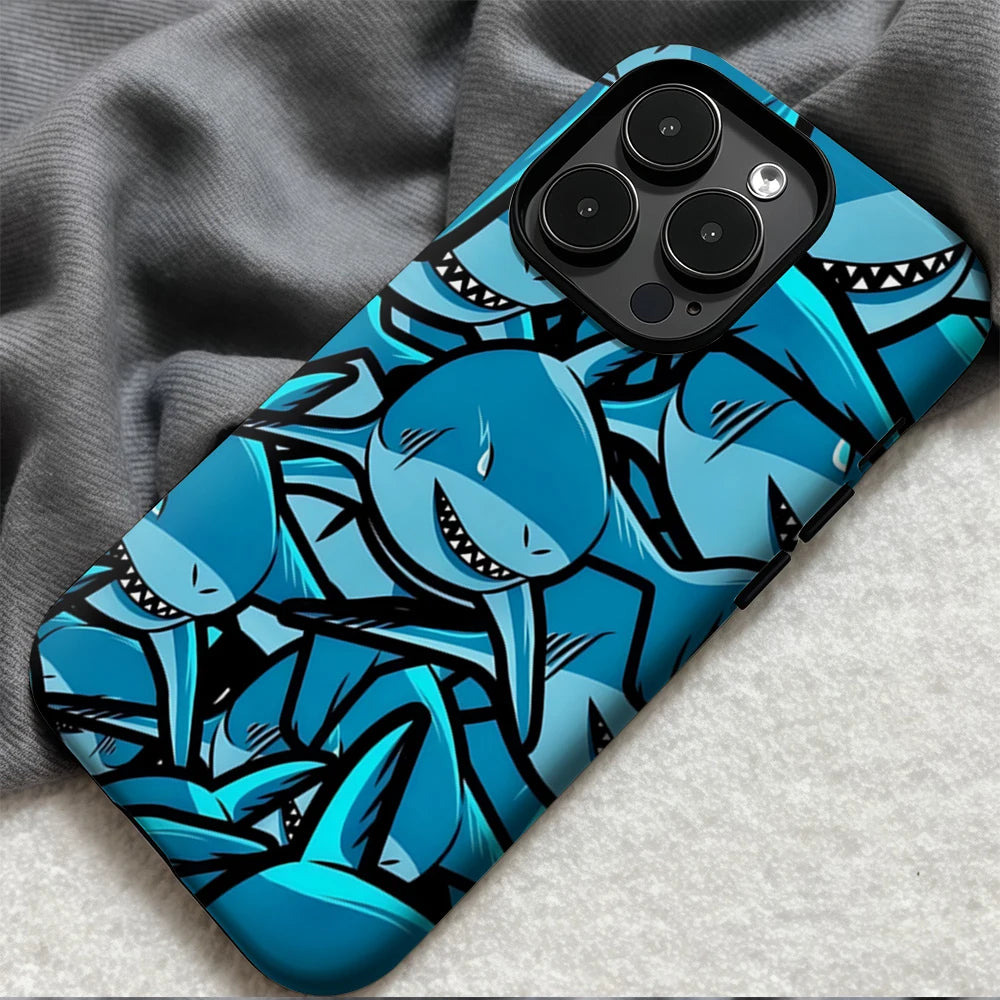 Blue Shark Swarm Phone Case for iPhone 17 16 15 14 13 12 11 X XS XR XSMAX 7 8 Air Pro Max Plus Luxury Double-layer Back Cover