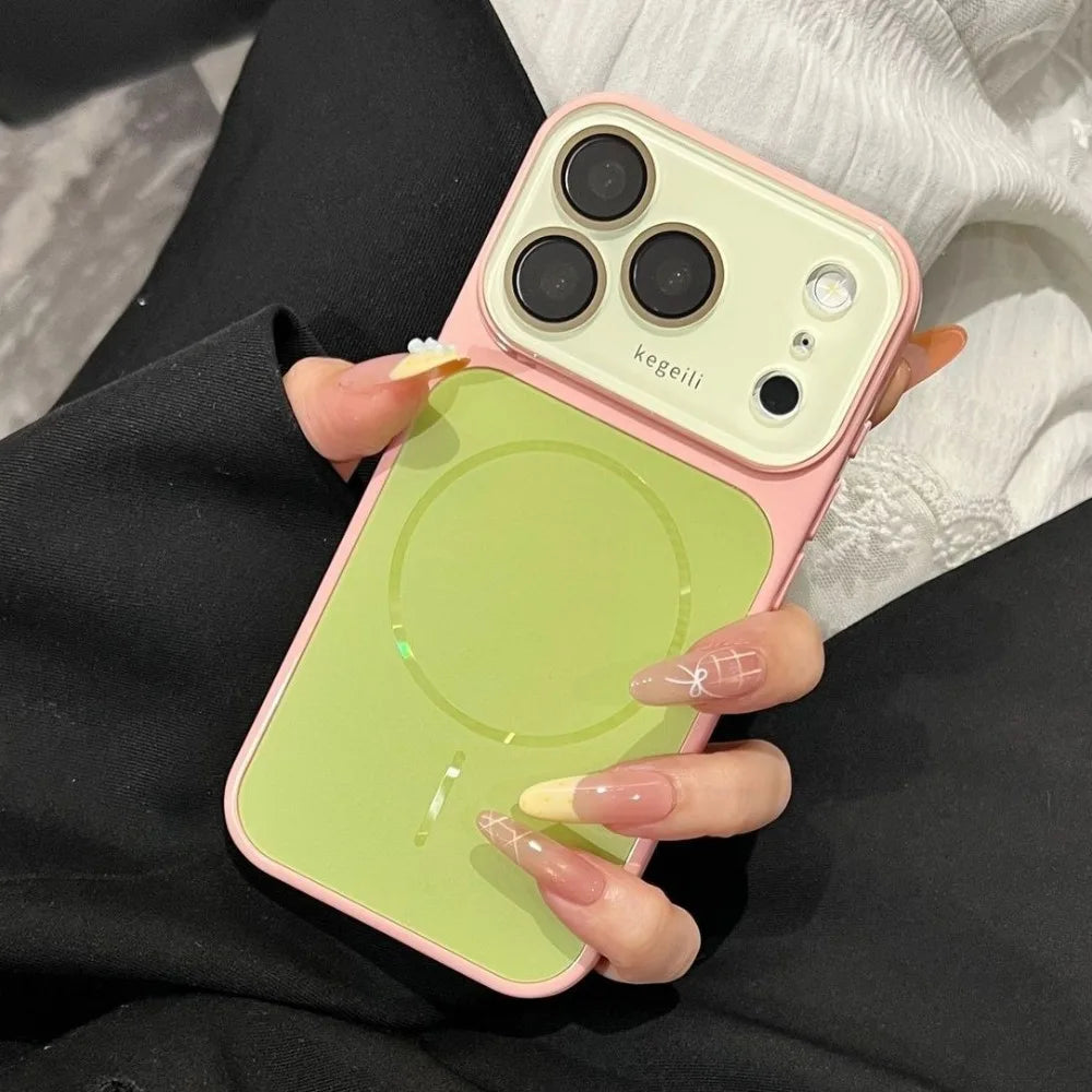 for Magsafe Candy Color Contrast AG Case for iPhone 17 16 15 Pro Max 14 13 12 Magnetic Large Window Camera Protector Cover