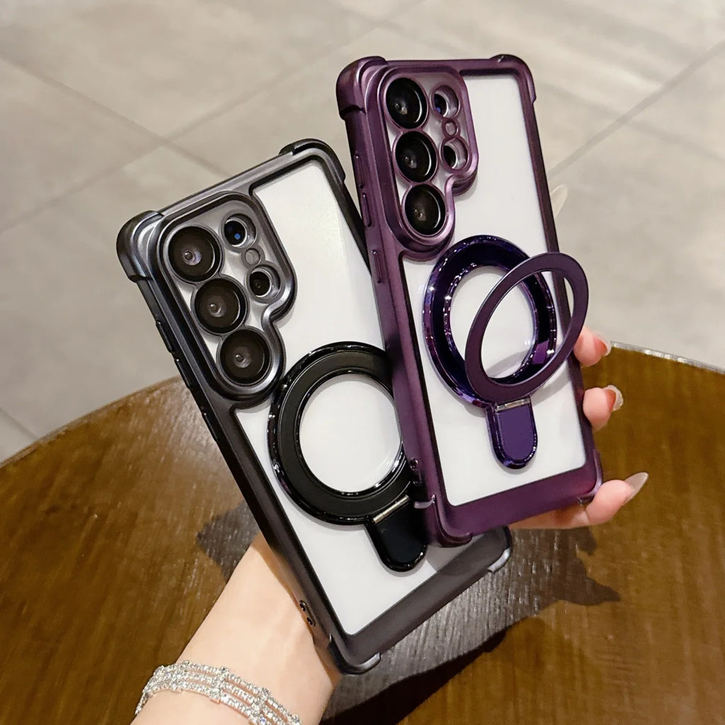 Luxury Anti-fall Matte Plating For Magsafe Magnetic Bracket Phone Case For Samsung S26 S25 S24 FE S23 Ultra Plus Bumper Cover