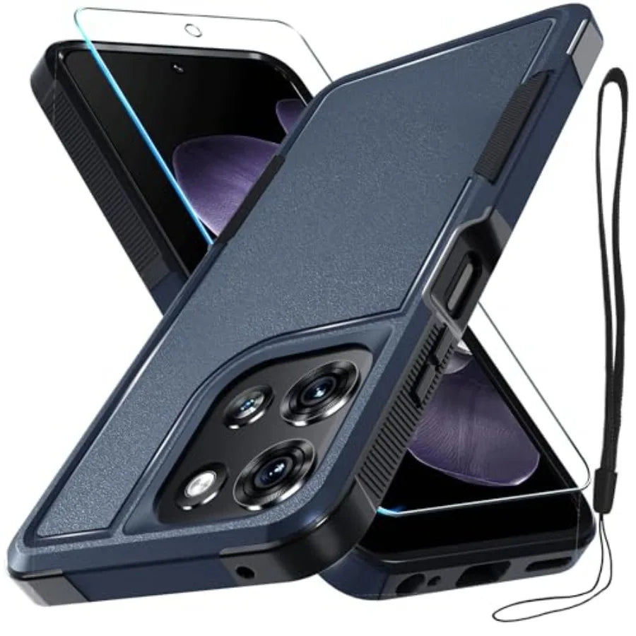 for Moto G 5G 2025 Case, Full Body Heavy Duty Rugged Shockproof Protective Phone Cover with Lanyard Strap, Tempered Glass Scree