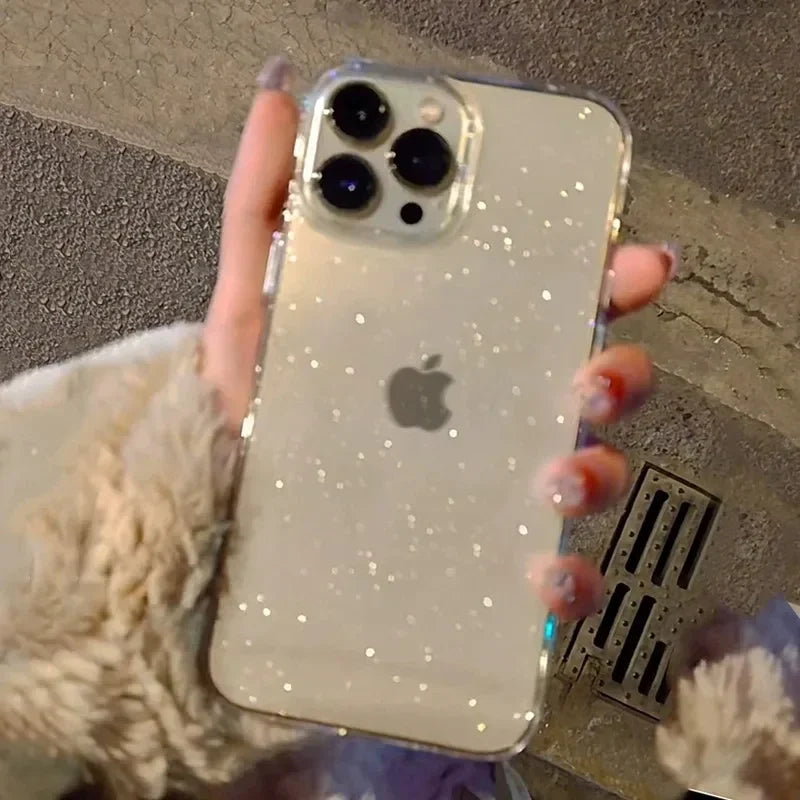 Pink Glitter Bling Clear Soft Case for IPhone 16 15 14 13 11 12 Pro Max 17 Air Plus X XS XR 16Pro I Phone i17 Women Fundas Cover