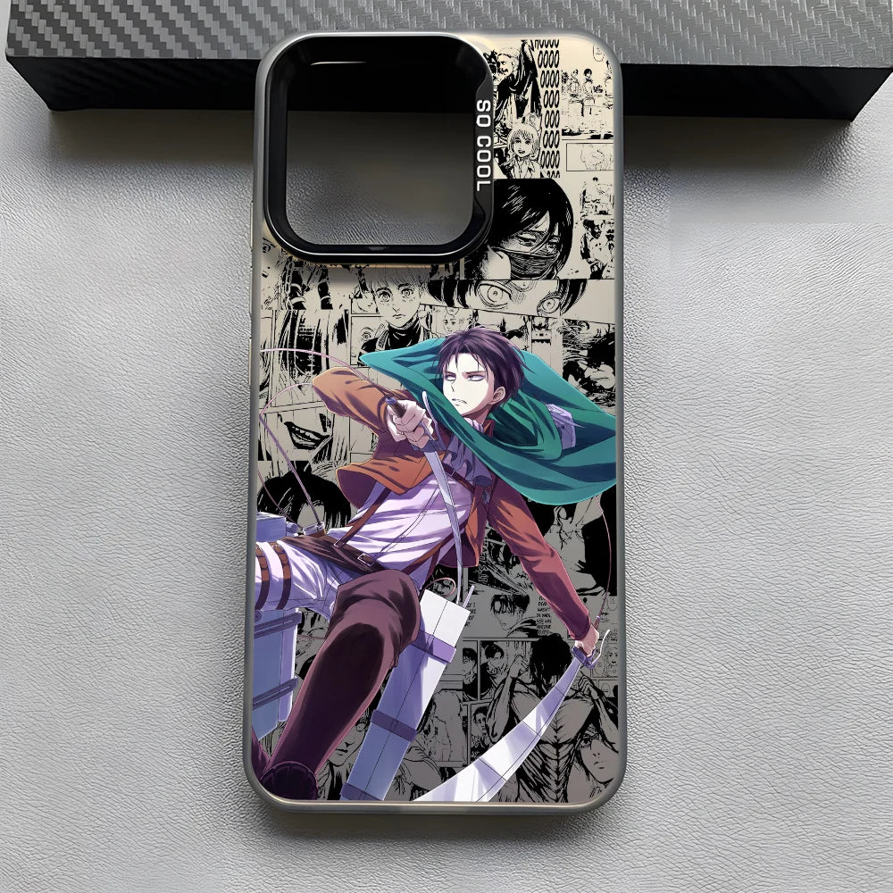 Anime L-Levi A-Ackerman Phone Case For iPhone 16 15 14 13 12 11 Pro Max Black Matte Multicolor Laser Metallic Aurora Cover