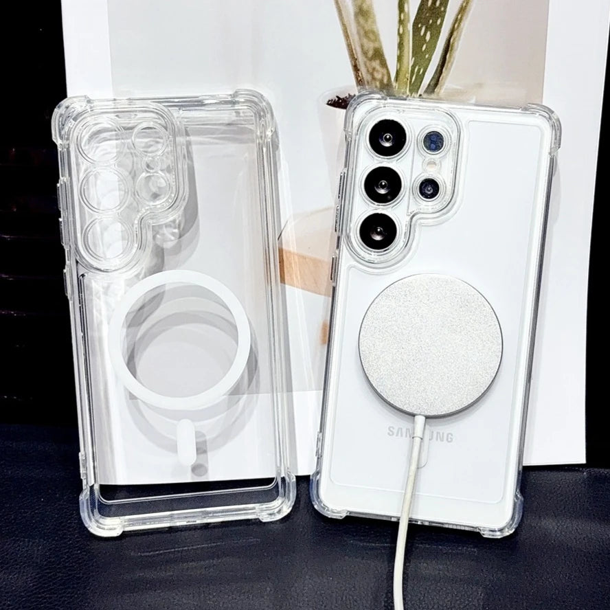 for Magsafe Airbag Shockproof Case for Samsung S26 S25 S24 S23 Ultra Plus S22 S21 FE A57 A56 A35 A05s A54 Clear Magnetic Cover