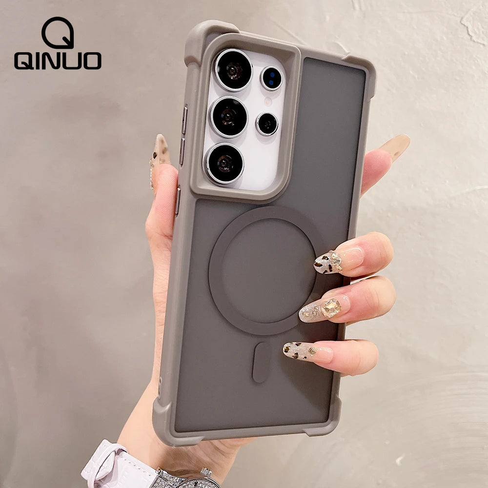 Luxury Airbag Shockproof Magsafe Magnetic Case for Samsung Galaxy S25 S24 Ultra Plus S23Ultra Translucent Matte Hard PC Cover