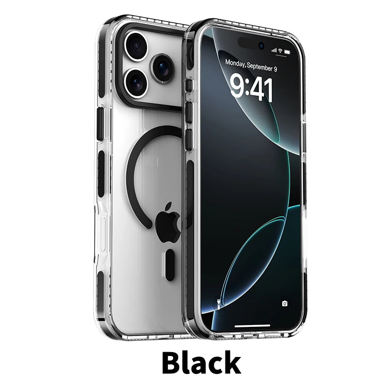 Luxury PE Striped Border Cover For Magsafe Magnetic Wireless Charge Clear Phone Case For iPhone 17 Air 16 E 15 14 13 12 Pro Max