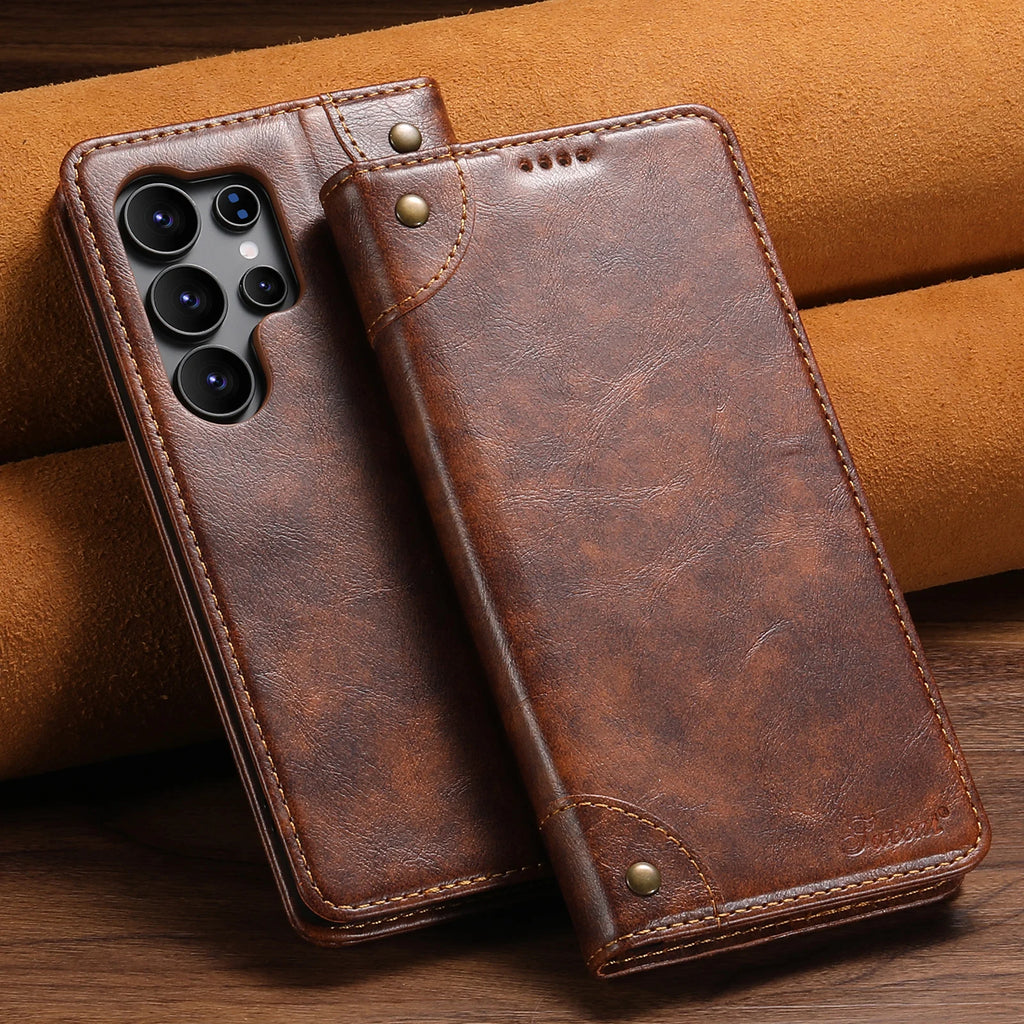 Flip Leather Phone Case for Samsung Galaxy S26 S25 S24 Ultra S22 S23 Plus Note 20 with Magnetic Card Slot Holder Cover LS055