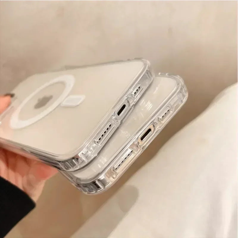 Original For Magsafe Magnetic Wireless Charging Phone Case For iPhone 16 15 14 13 12 11 ProMax Mini X XR XS 7 8Plus Clear Cover