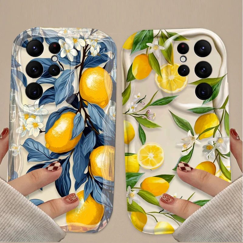 Fruit INS Lemon Flower Case For Samsung Galaxy S25 S24 Ultra S23 S22 S21 Plus FE A56 A36 A26 A16 A06 A15 A25 A35 A55 5G Cover
