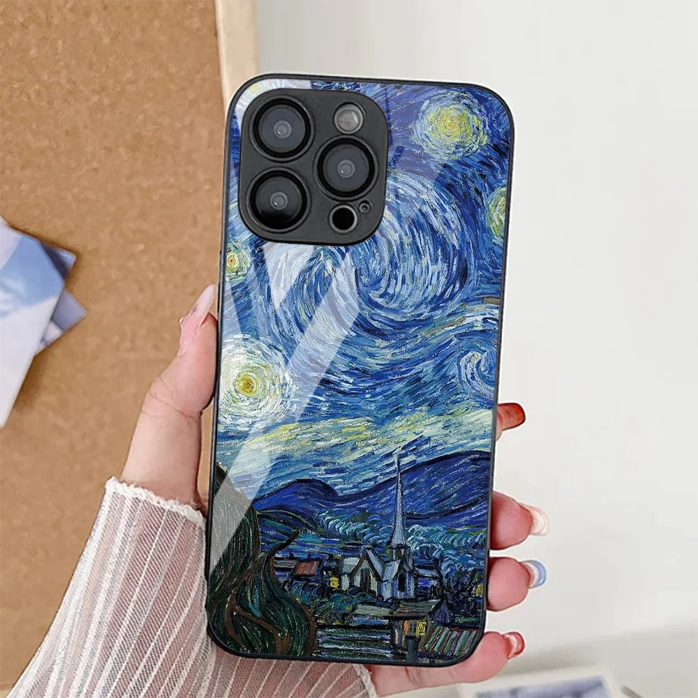 Tempered Glass Case For iPhone 12 Pro Max Cases iPhone 17 Air 16 15 14 13 12 11 Pro Plus X XS XR 7 8 SE Funda Cosmic World Cover