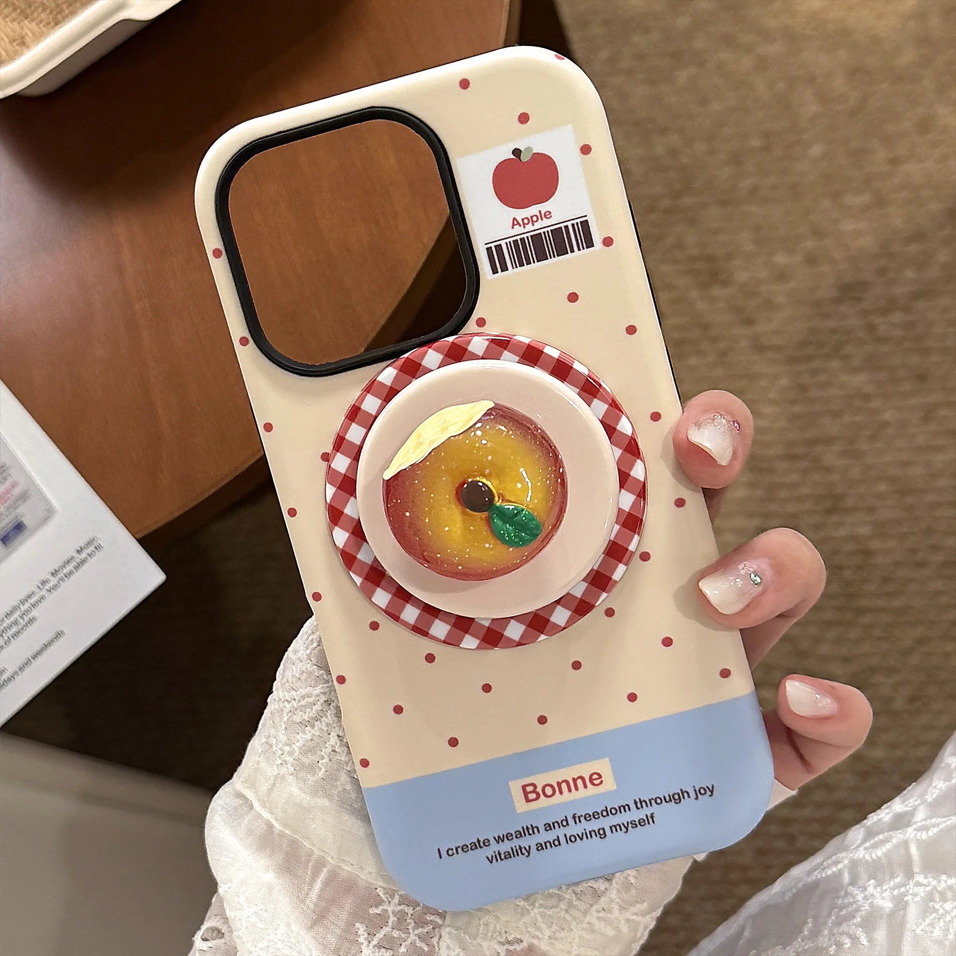 Cute Polka Dots 3D Luminous Crystal Apple Lattice Bracket Magnetic Phone Case For iPhone 12 13 11 14 15 16 17 Pro Max Hard Cover