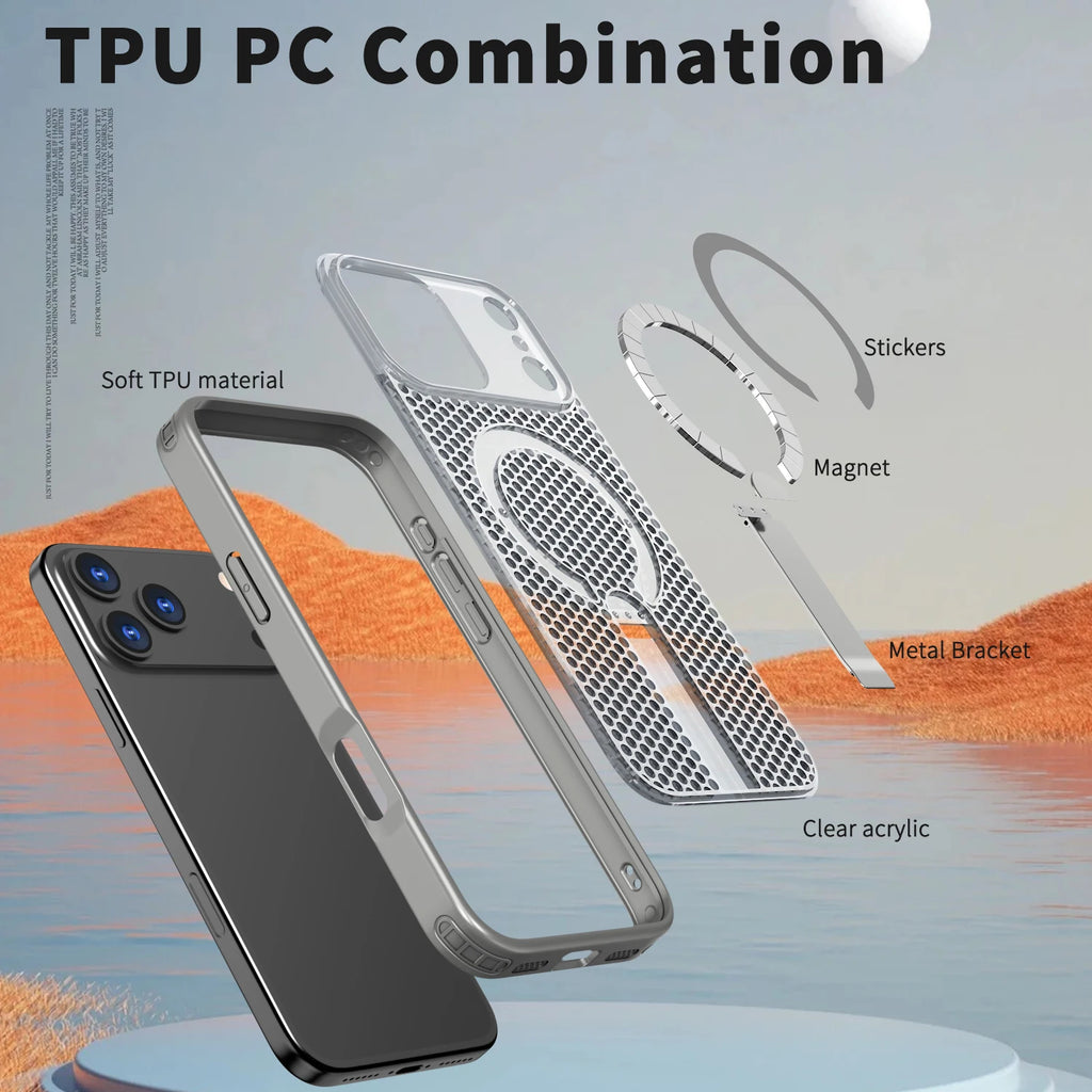 Phone Case For iPhone 17E 16E Air 17 16 15 14 13 12 11 Pro Max Plus Luxury For Magsafe Magnetic Bracket Heat Dissipation Covers