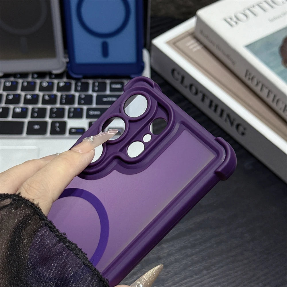 2-in-1 Corners Anti-Drop Magnetic Matte PC Case for Samsung S26 Ultra S25 Plus S24 Airbags for Magsafe Translucent Phone Cover