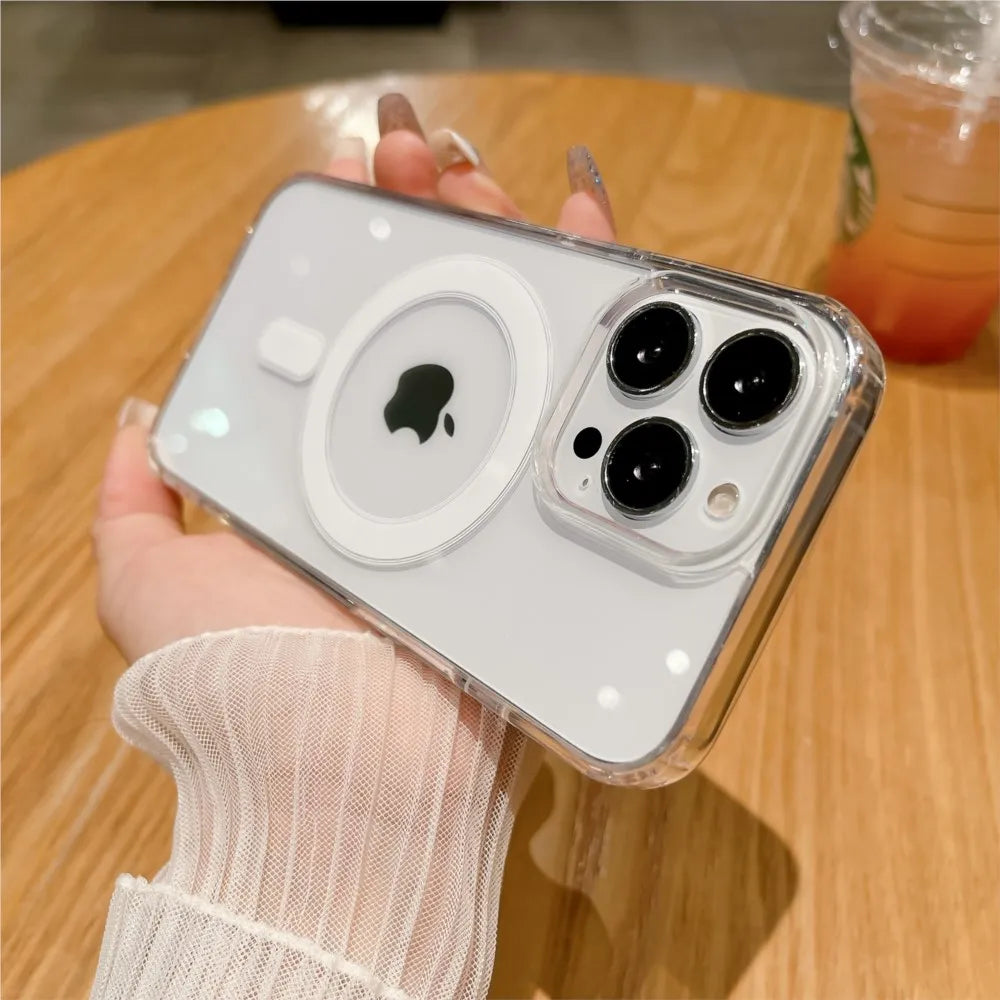 For Magsafe Magnetic Transparent Wireless Charge Case For iPhone 11 12 13 14 15 16 17 Air Pro Max Plus Mini Shockproof PC Cover