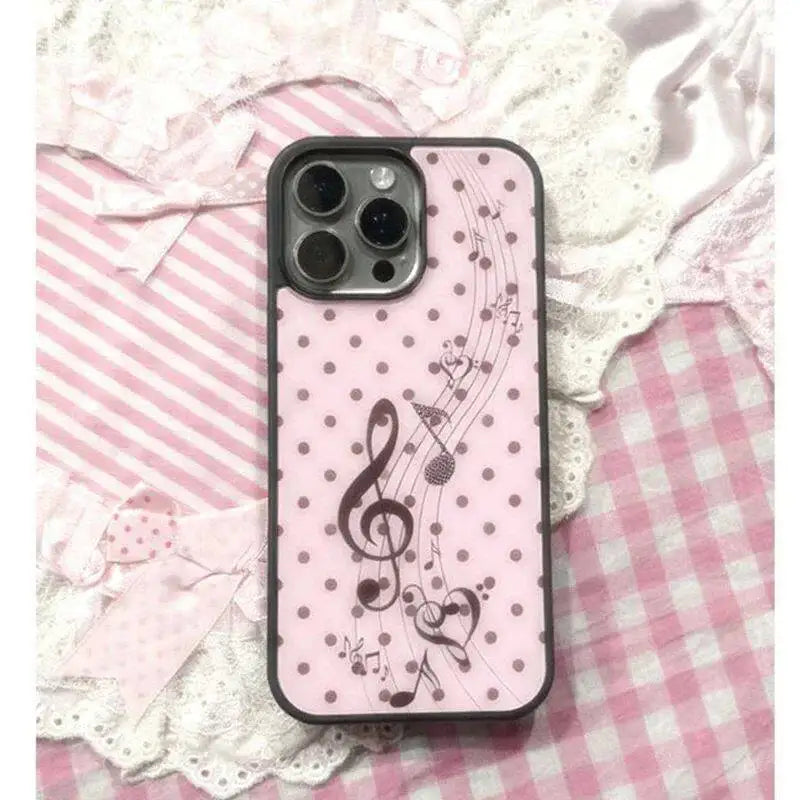 Pink Brown Polka Dot Girl Heart Music Note Fashion Phone Case For iPhone 17 16 15 14 13 12 11 Pro Max Plus Y2K Trendy Hard Cover