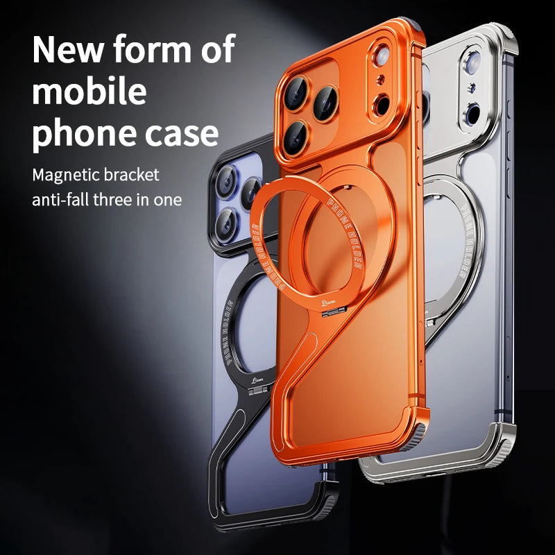 Z-Shaped Metal Frame Magsafe Phone Case For iPhone 17 16 15 14 13 Pro Max Aluminum Frameless Magnetic Bracket Shockproof Cover