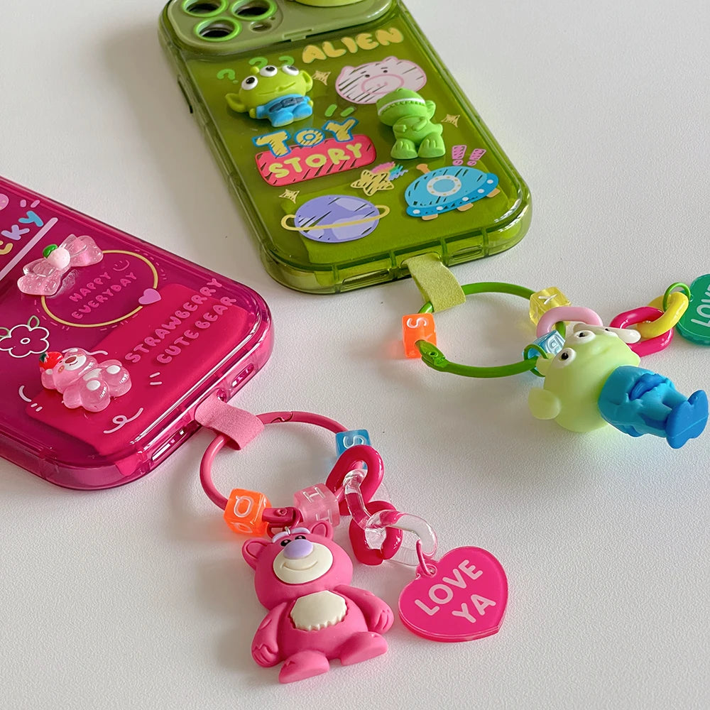 Cartoon 3D Doll Toy Story Alien Lotso Candy Color Mirror Stand Holder Phone Case For iPhone 7 8 11 12 13 14 15 16 17 Plus Pro