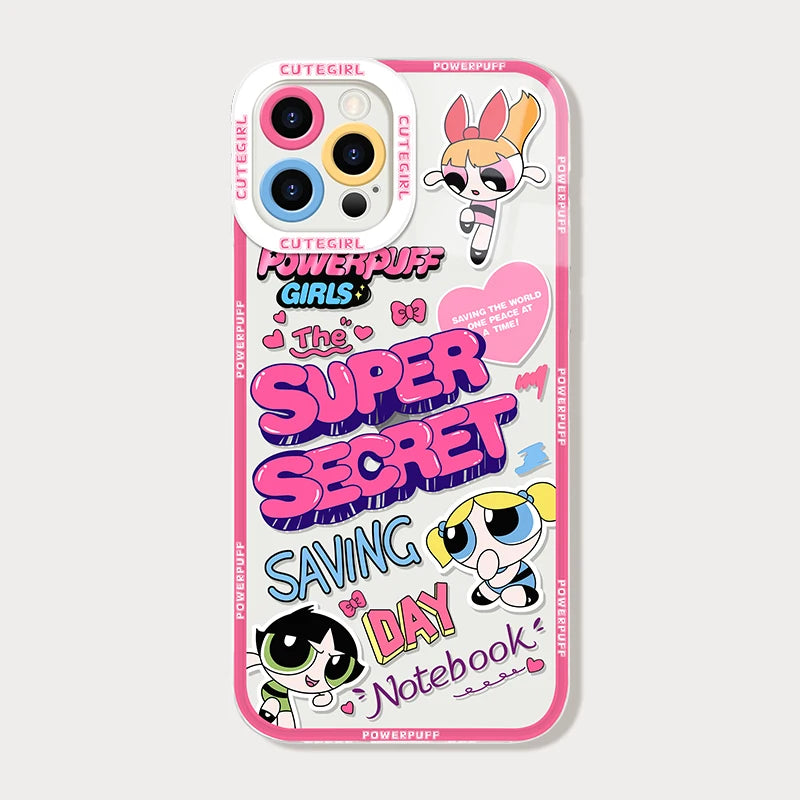 Anime P-Powerpuff Girls Soft Silicone Phone Case for iPhone 16 17 15 14 Pro Max Air 17E 13 12 11 ProMax Transparent Back Cover
