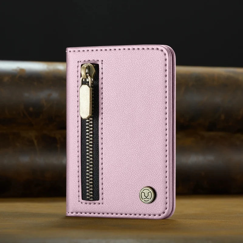 Luxury Magnetic Leather Zipper Wallet Card Phone Case For iPhone 17E 17 Pro Max Air 16 15 14 13 12 Flip Holder Bag Cover Coque