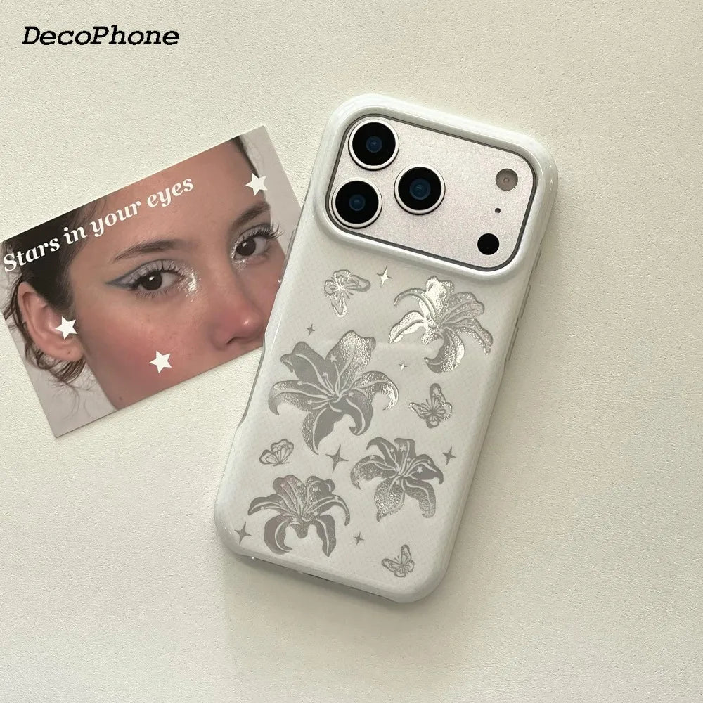 Ins laser bowknot lily flower case&German-imported Bayer TPU Phone Case for iPhone 17 pro max Air