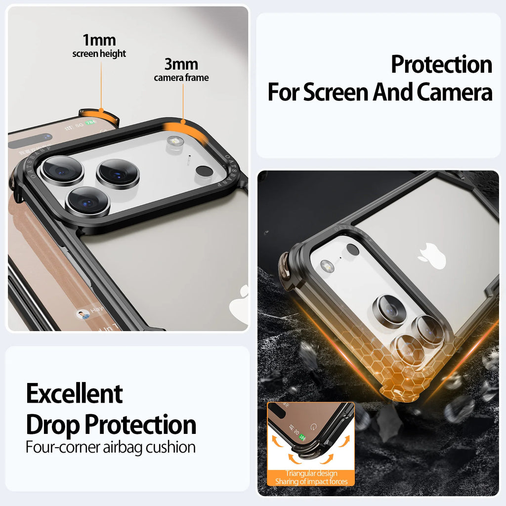 Eary Metal Frameless Phone Case for iPhone 17 Pro Max Air Ultra-thin for Magsafe Shell Shockproof Protector Aluminum Alloy Cover