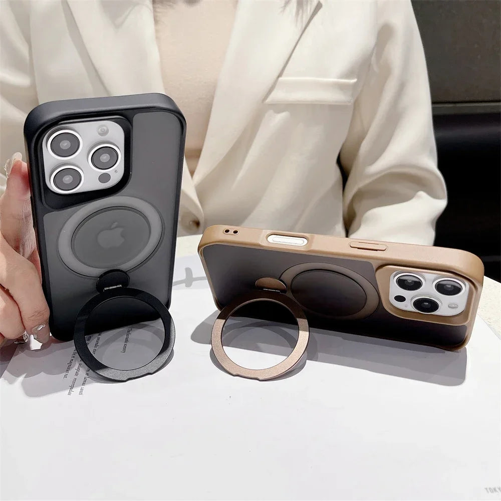 Luxury Magnetic for Magsafe Bracket Stand Phone Case for iPhone 13 15 16 Pro Max 12 14 Plus Folding Stand Shockproof Back Cover