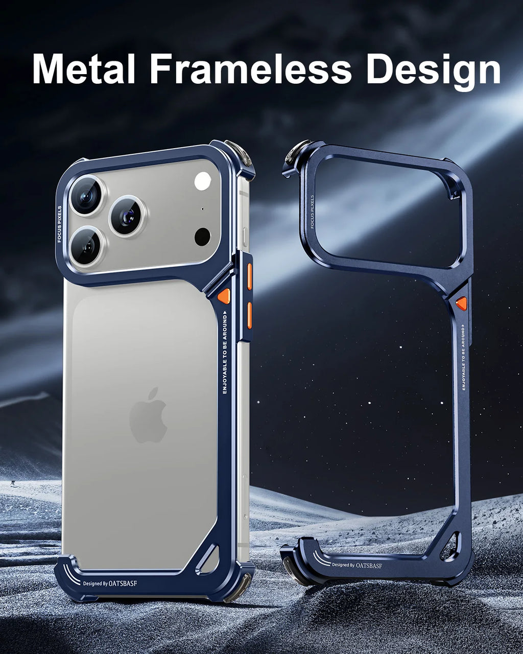 Oatsbasf Metal Frameless "9" Design Phone Case for iPhone 17 Pro Max /17 Pro Phone Cover with 90° Adjustable Hidden Camera Stand