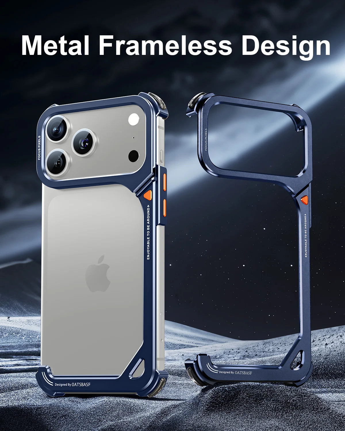 Oatsbasf Metal Frameless "9" Design Phone Case for iPhone 17 Pro Max /17 Pro Phone Cover with 90° Adjustable Hidden Camera Stand
