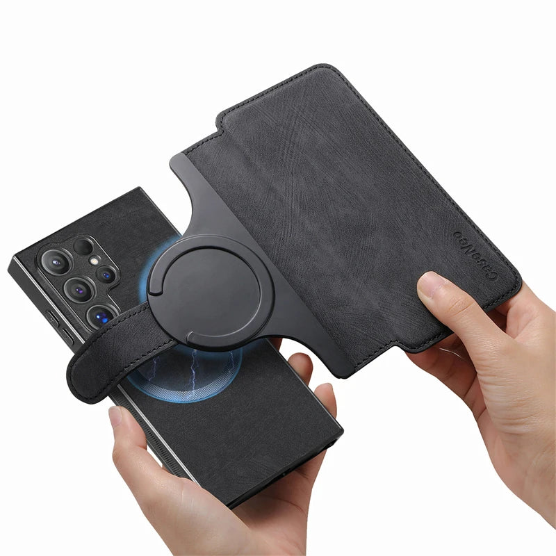 2 in 1 Magnetic Flip Leather Case for Samsung Galaxy S25 Edge S24 Ultra S23 S22 Plus S21 Fe S25Edge Magsafe Card Wallet Cover