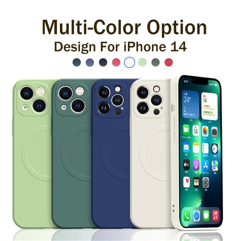 For Magsafe Magnetic Wireless Charge Case For iPhone 17 16 15 14 13 12 Pro Max Mini 16e 17 Air Soft Liquid Silicone Strap Cover