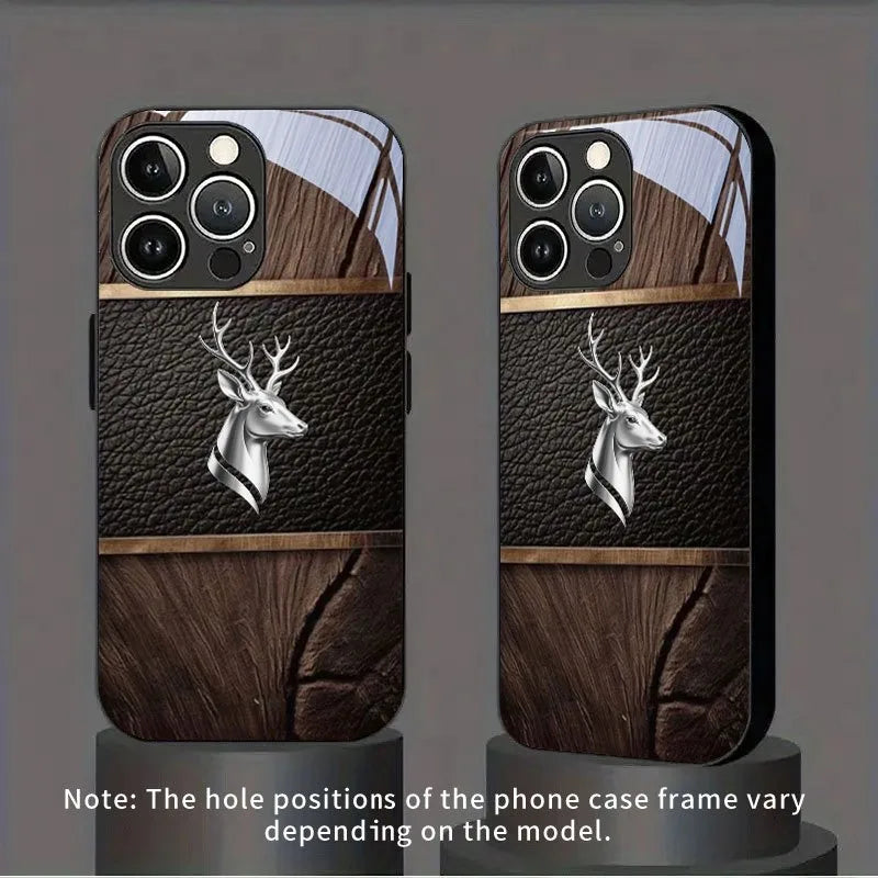 Curved Deer Head Pattern Tempered Glass Black Phone Case For Samsung Galaxy S25 S24 S23 Ultra Plus FE Shockproof Cover
