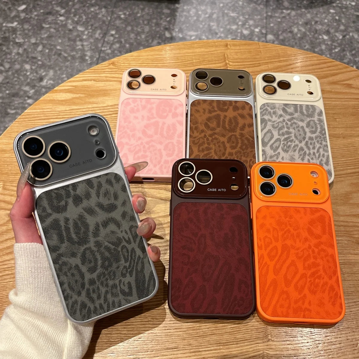 Matte PU Leather Leopard Print Phone Case For iPhone 17 16 15 14 Pro Max 13 Shockproof Bumper Large Window Fashion NonSlip Cover