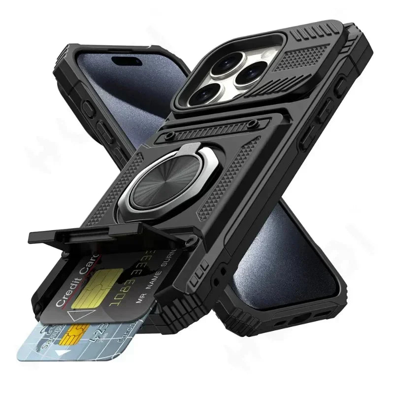 Case For iPhone 17Air 16E 11 12 13 14 15 16 17 Pro Max Magnetic Rotated Ring Kickstand Heavy Duty Drop Protection Wallet Cover