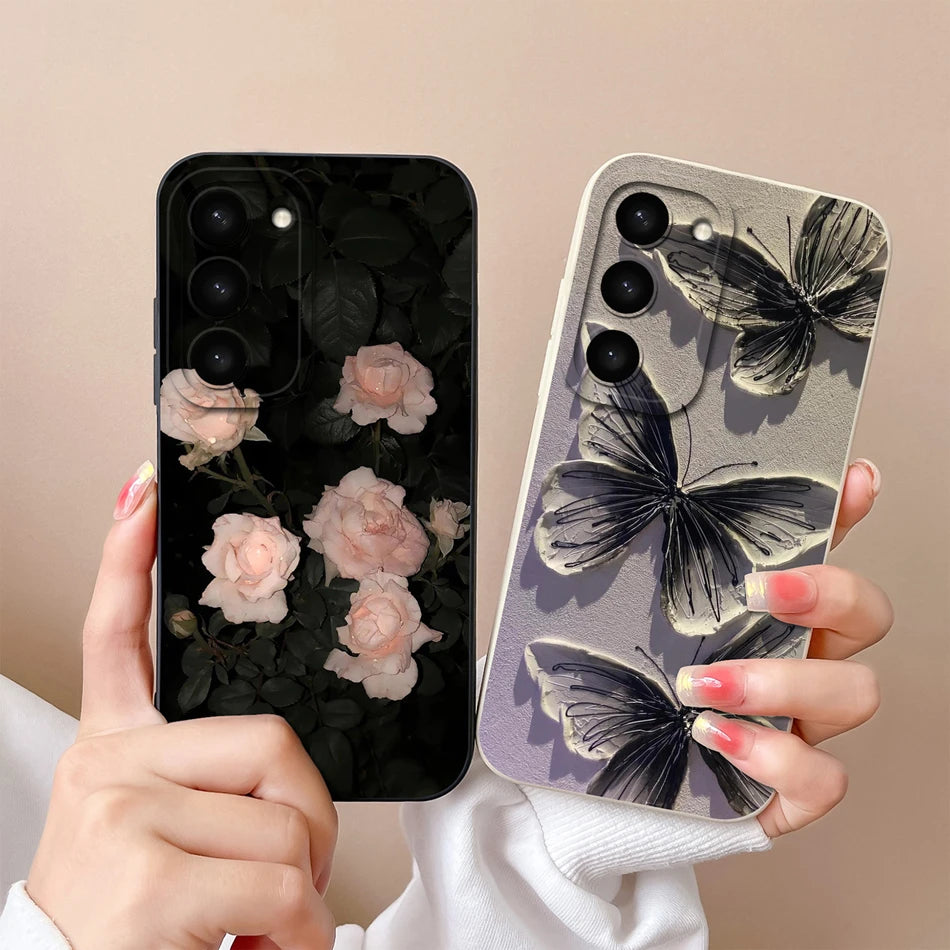 Case For Samsung S23 FE Plus Ultra Black Cat Phone Covers For Galaxy S 23 S23FE S23+ S23Ultra Soft Liqiud Silicone Back Shell