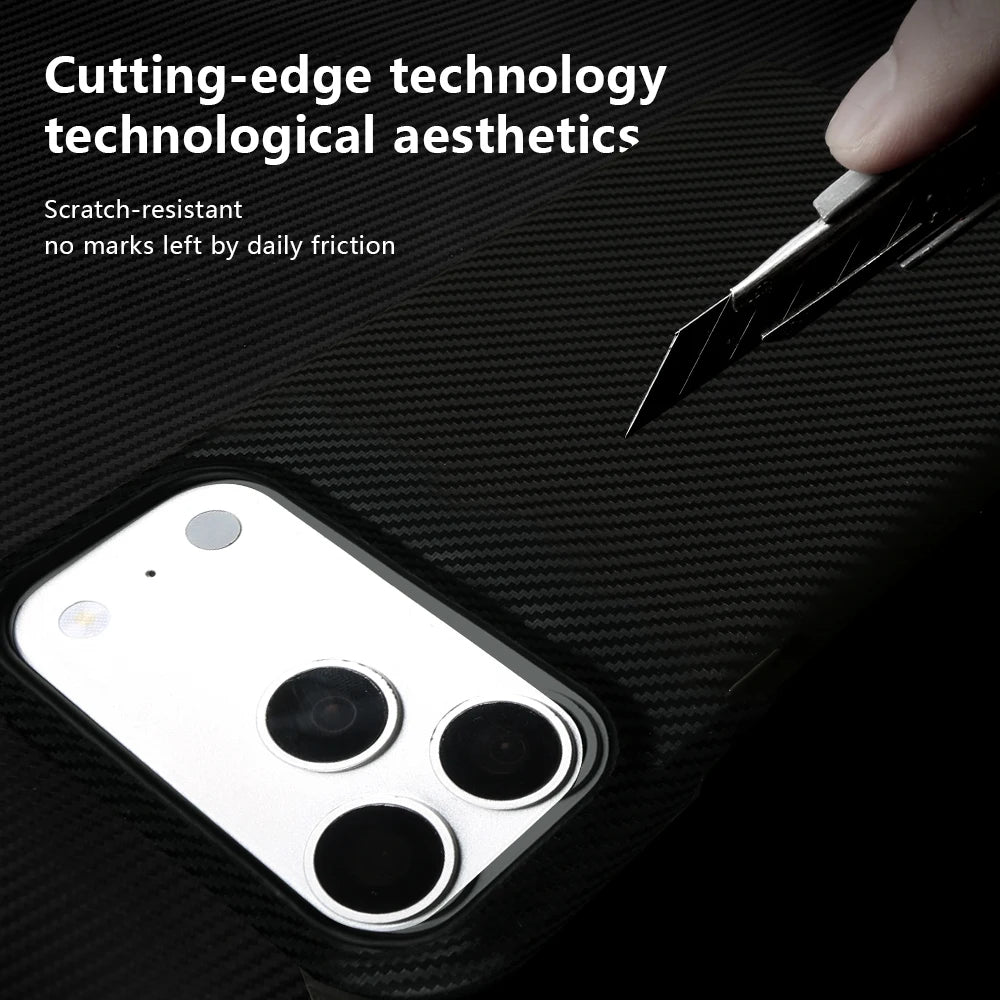 Carbon Fiber Weave Pattern Genuine Leather Case For iPhone 17 Pro Max 16 Pro Max 15 14 13 Cases Protective Phone Back Cover