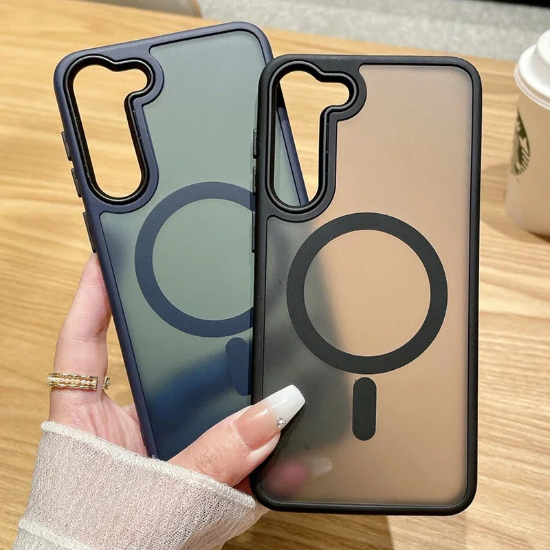 Matte Clear Phone Cases For Samsung Galaxy S24 S23 S22 Ultra Plus S21 For Magsafe Magnetic Wireless Charge Frosted Bumper Cover