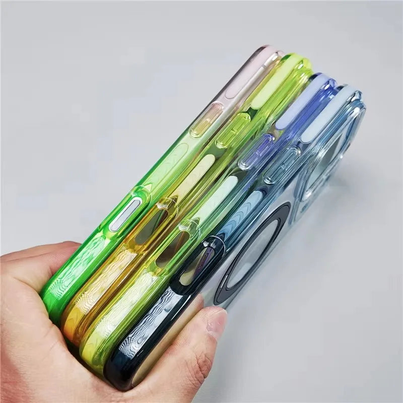 Gradient Color Magnetic Rotating Pivot Bracket Case For iPhone 17Pro 16Pro 17Pro max AI Camera Button For Magsafe Hard Cover