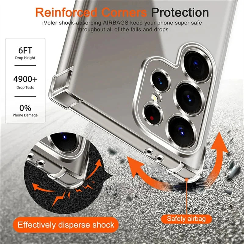 Ultra-thin Transparency Phone Cases For Samsung S26 Ultra S23 FE S22 S21 S20 S25 Edge S24 Plus Airbag Anti-Fall Protection Cover