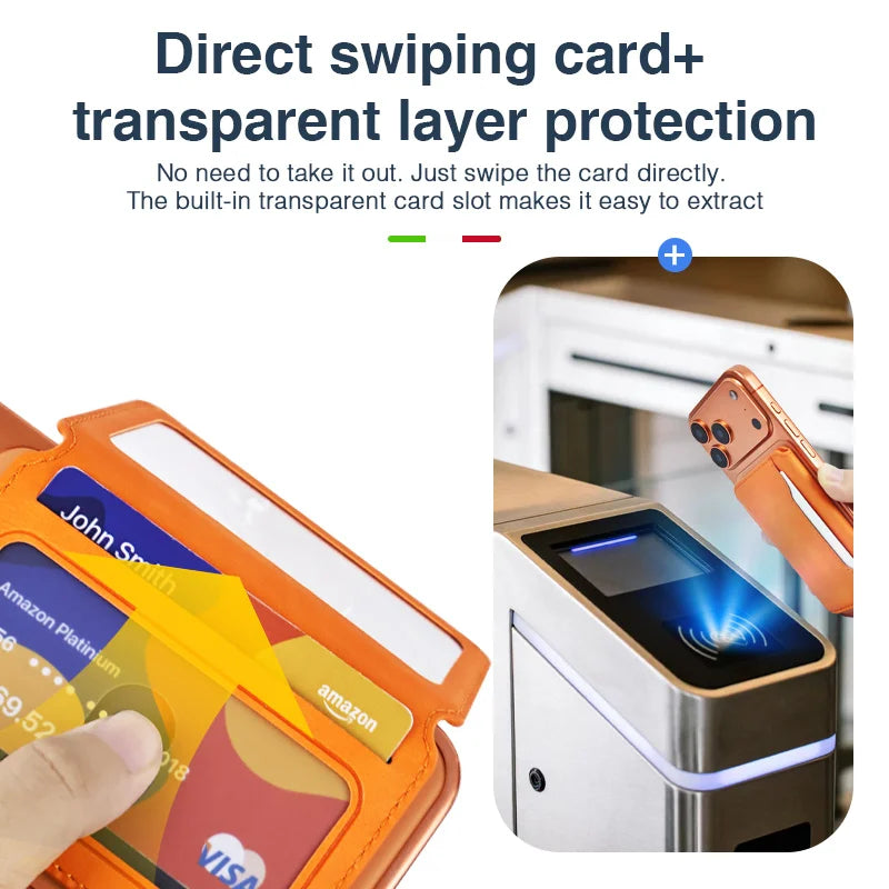 Thin Leather Wallet Magnetic Cellphone Card Holder For IPhone 12 13 14 15 16 17 Pro Max For Magsafe Bring Your Own Makeup Mirror